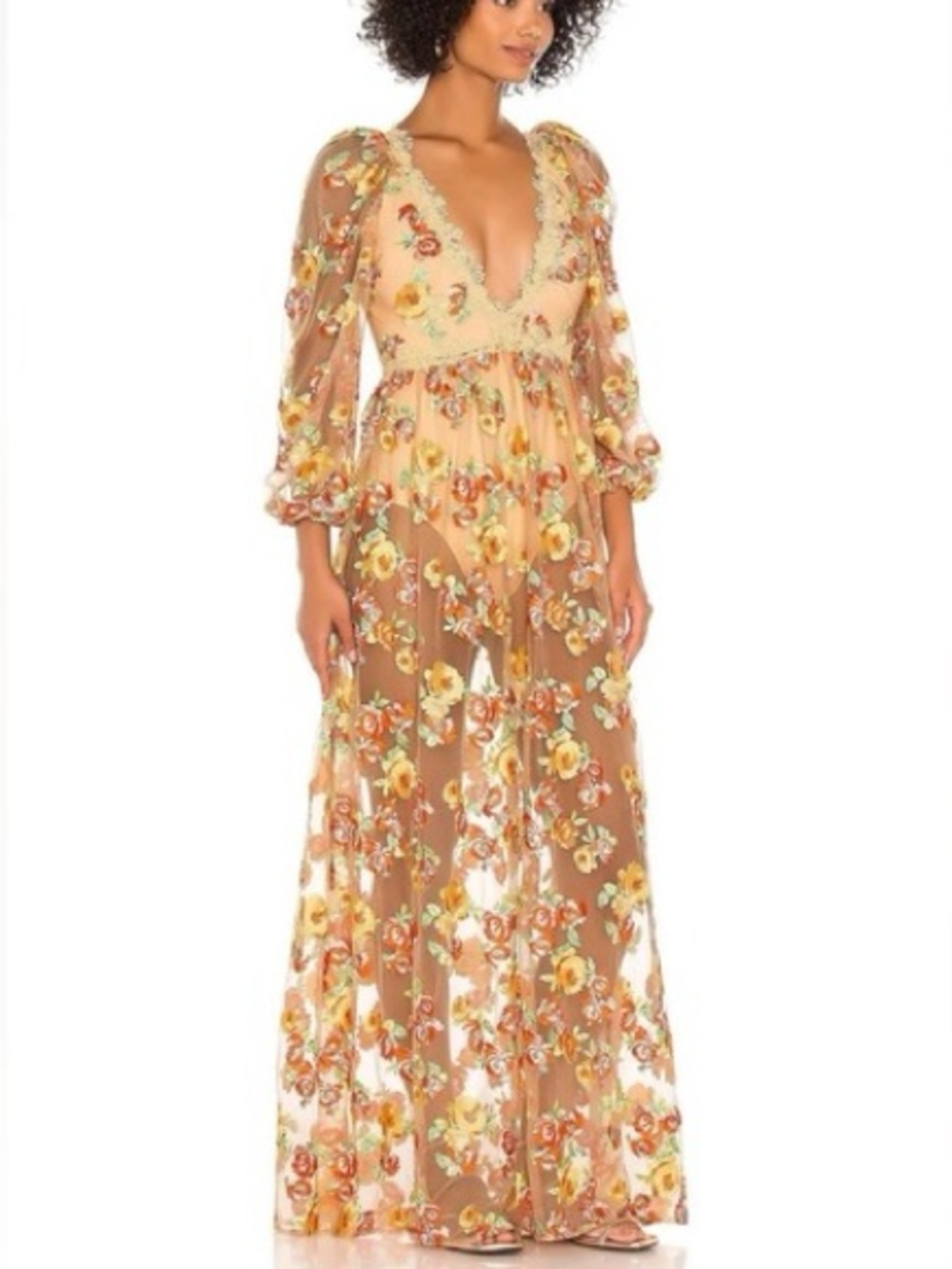 For Love & Lemons Winnie Embroidered Floral Lace Open Back Maxi Dress Small
